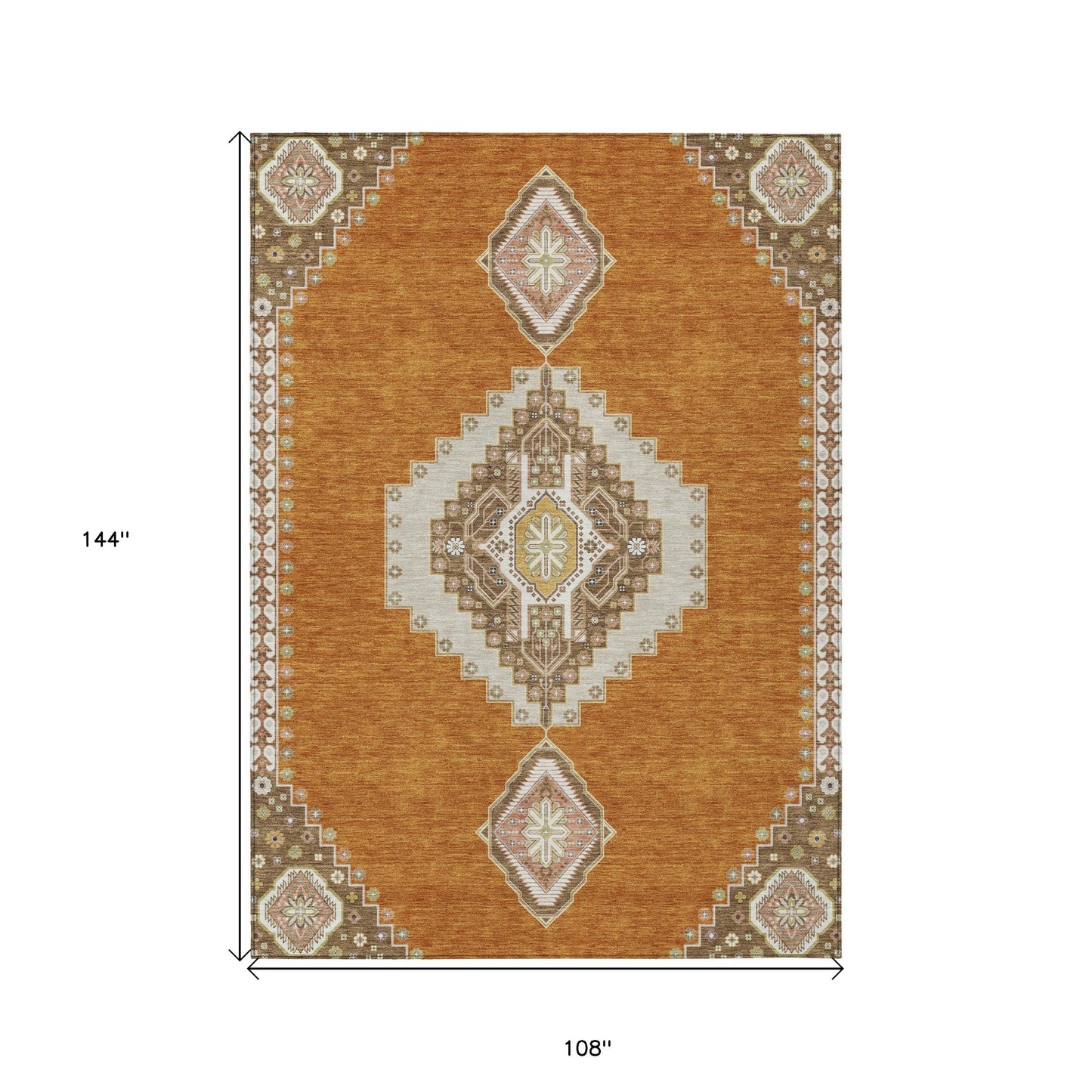 9' X 12' Copper Brown And Ivory Oriental Washable Indoor Outdoor Area Rug-2