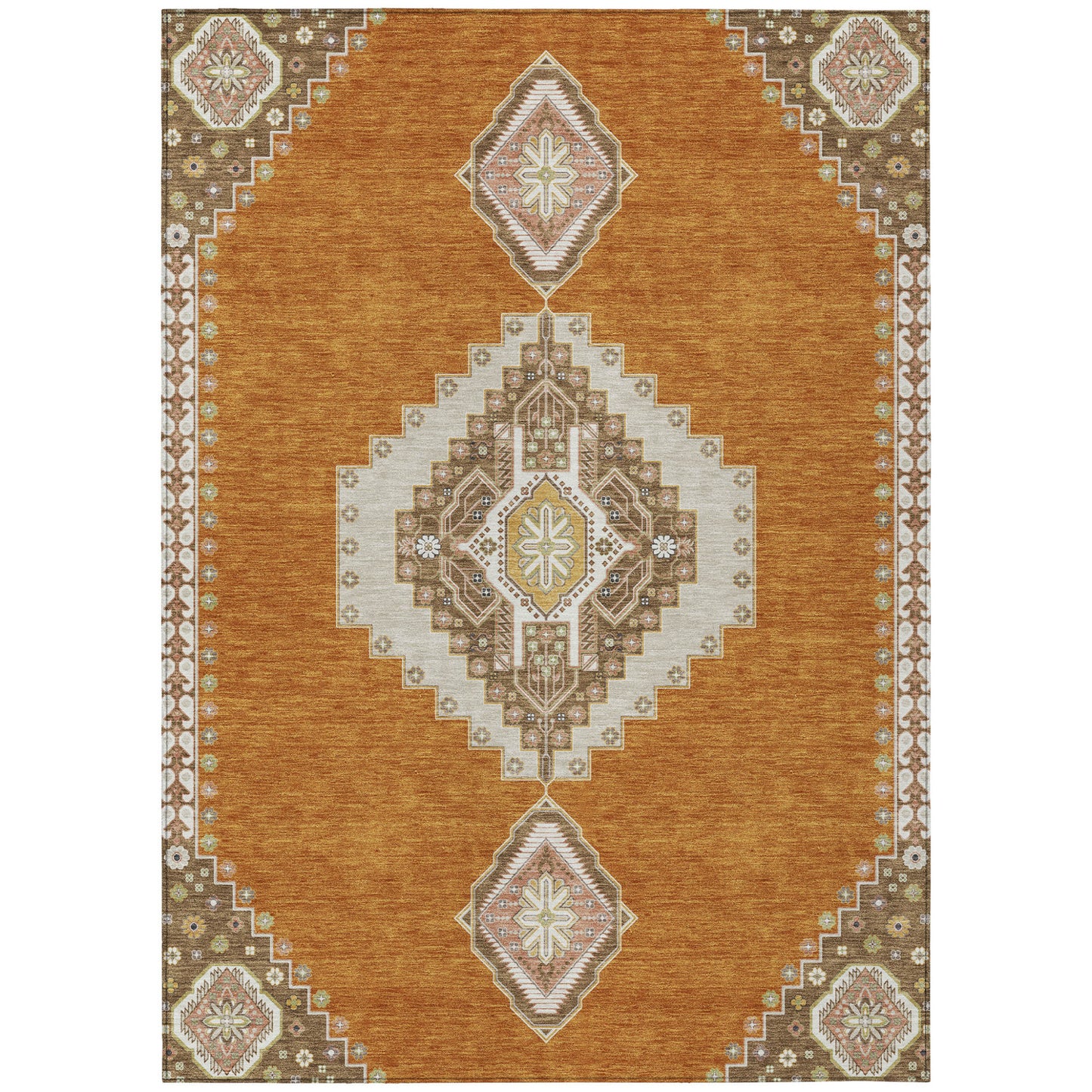 9' X 12' Copper Brown And Ivory Oriental Washable Indoor Outdoor Area Rug-1