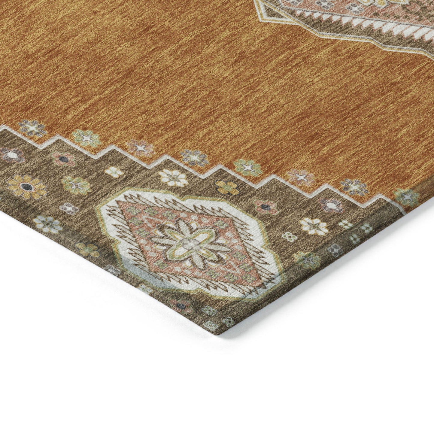 9' X 12' Copper Brown And Ivory Oriental Washable Indoor Outdoor Area Rug-3