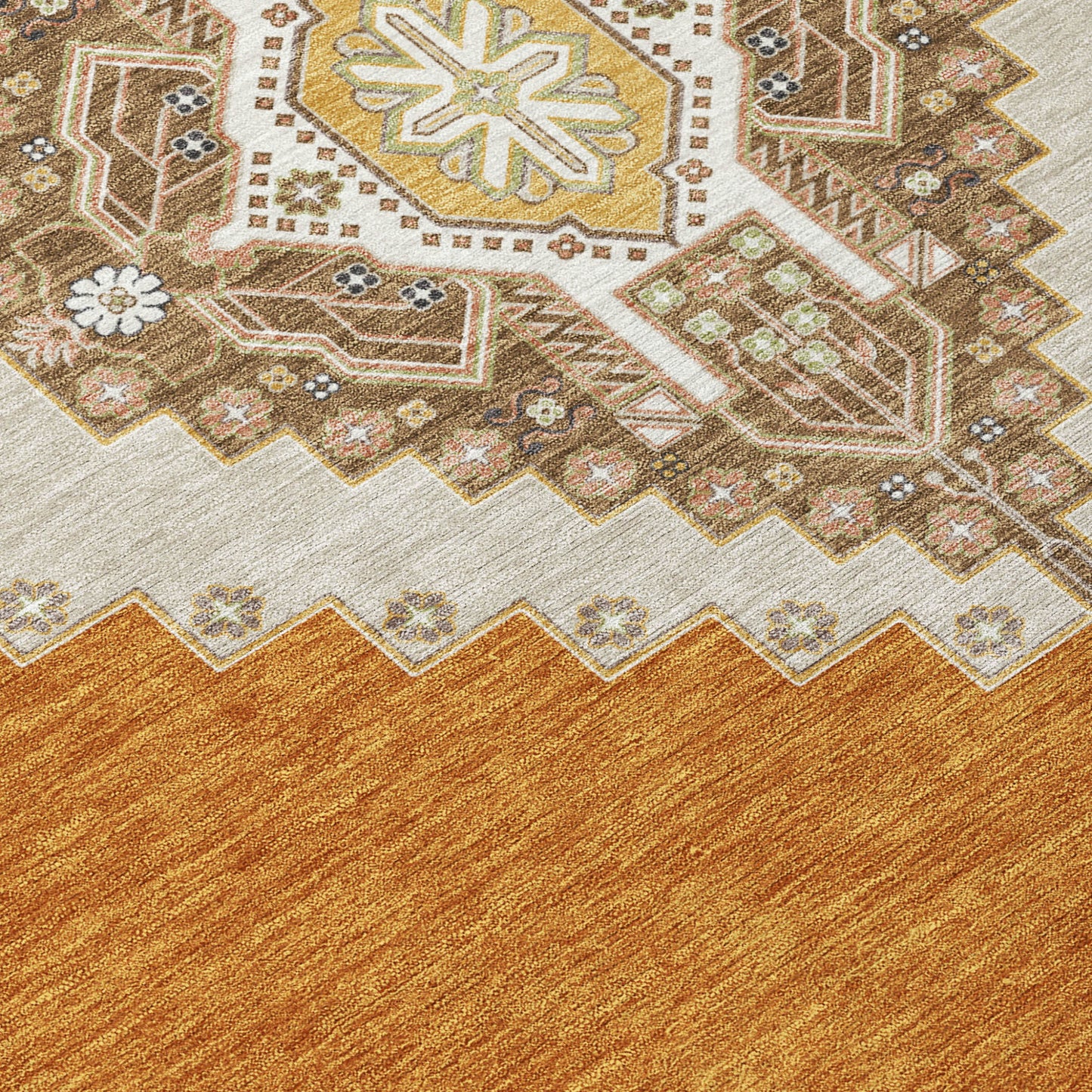 9' X 12' Copper Brown And Ivory Oriental Washable Indoor Outdoor Area Rug-5