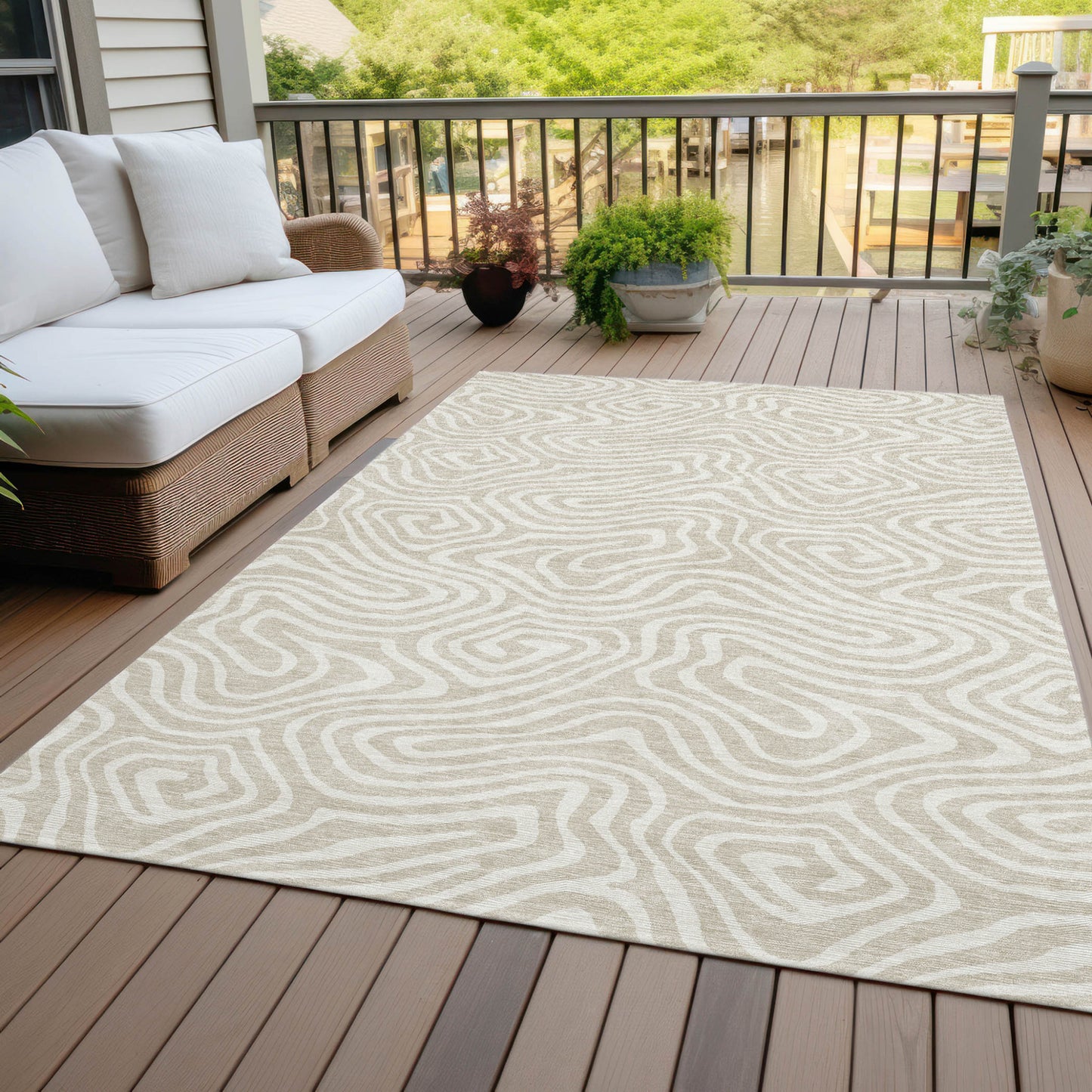 9' X 12' Beige And Linen Abstract Washable Indoor Outdoor Area Rug-7