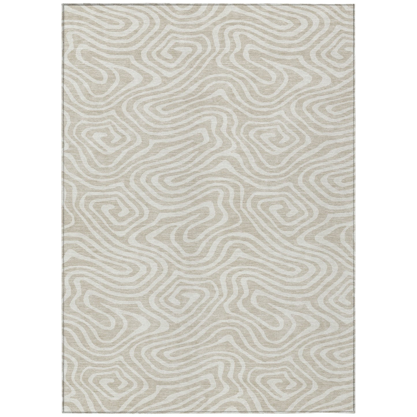 9' X 12' Beige And Linen Abstract Washable Indoor Outdoor Area Rug-1