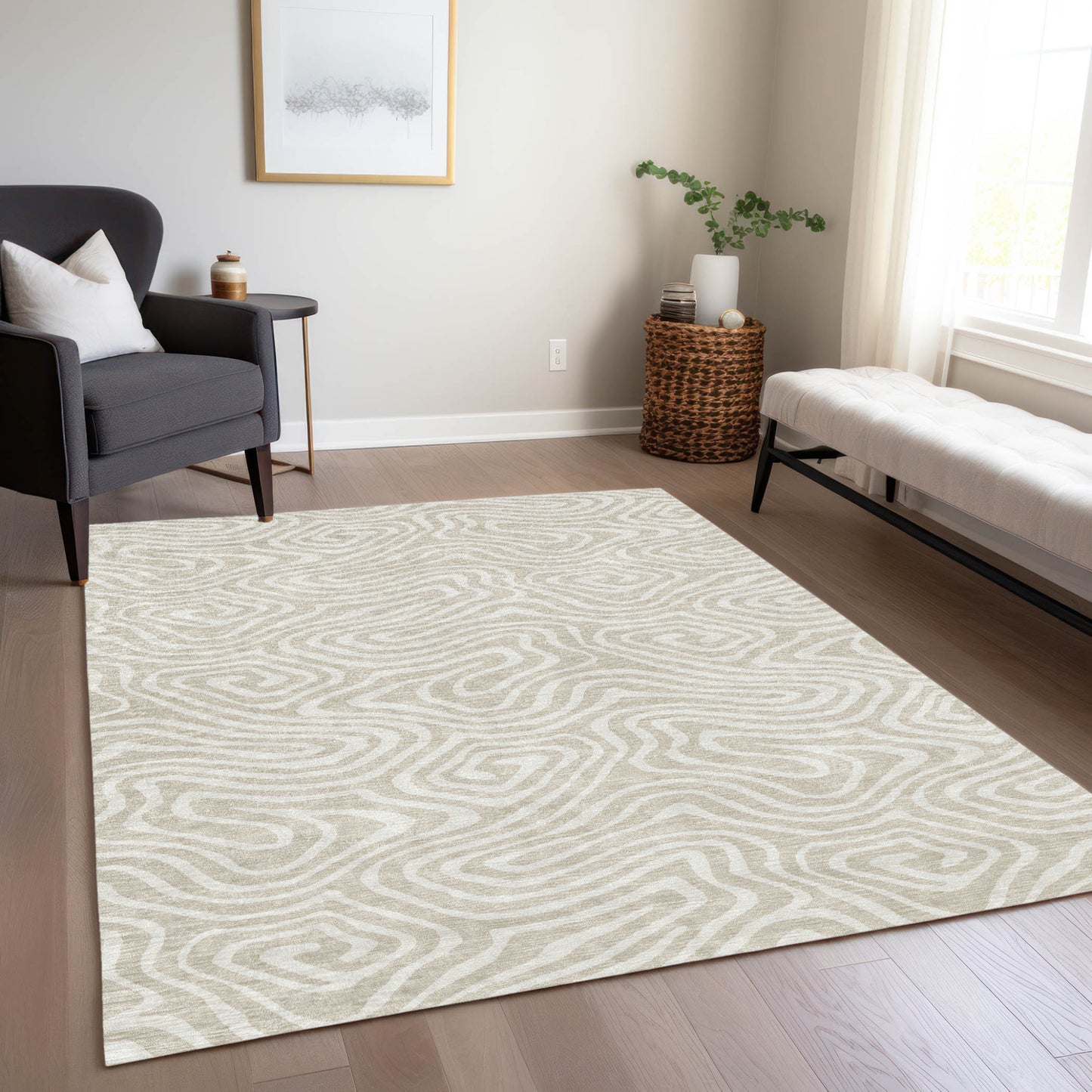 9' X 12' Beige And Linen Abstract Washable Indoor Outdoor Area Rug-8