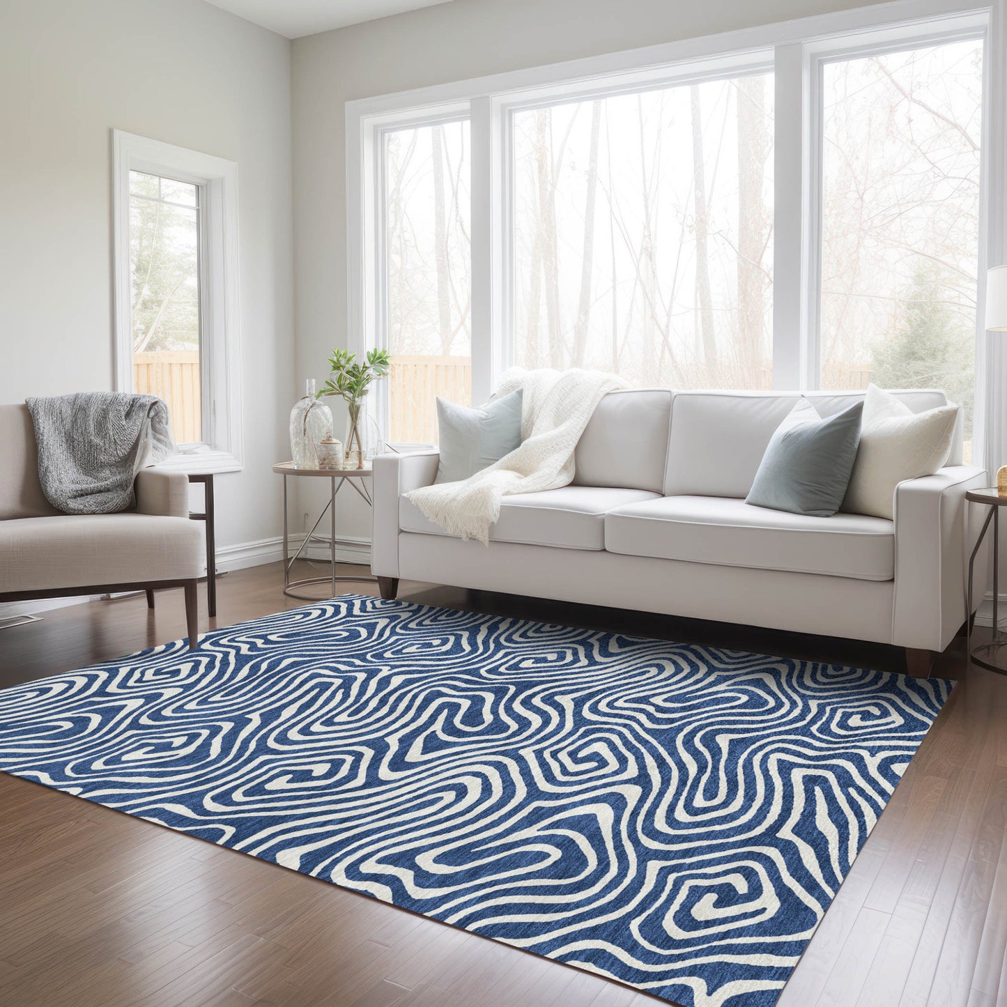 10' X 14' Navy Blue And Ivory Abstract Washable Indoor Outdoor Area Rug-8