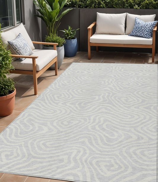 5' X 8' Silver And Gray Abstract Washable Indoor Outdoor Area Rug-0