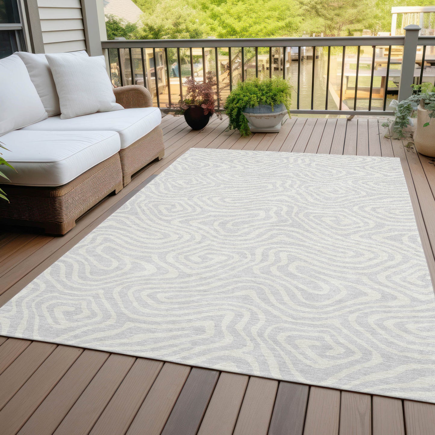 5' X 8' Silver And Gray Abstract Washable Indoor Outdoor Area Rug-7