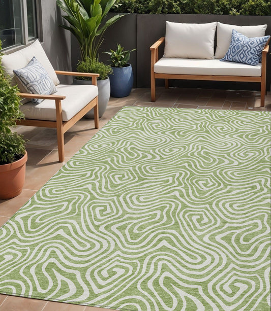 5' X 8' Artichoke Green And Ivory Abstract Washable Indoor Outdoor Area Rug-0