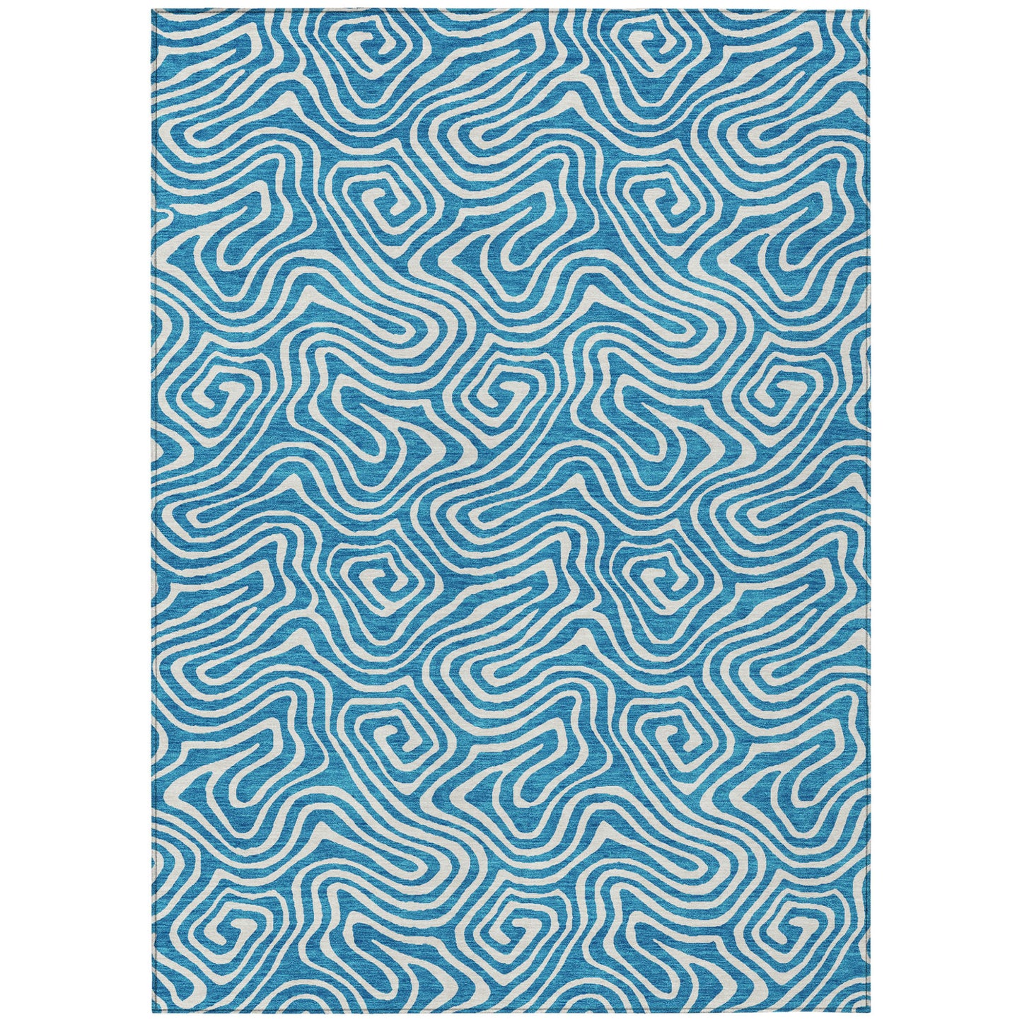 5' X 8' Teal Blue And Ivory Abstract Washable Indoor Outdoor Area Rug-1