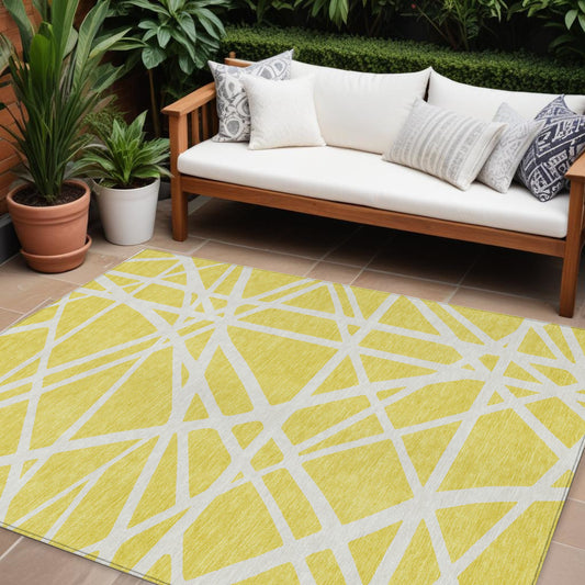10' X 14' Yellow And Linen Geometric Washable Indoor Outdoor Area Rug-0