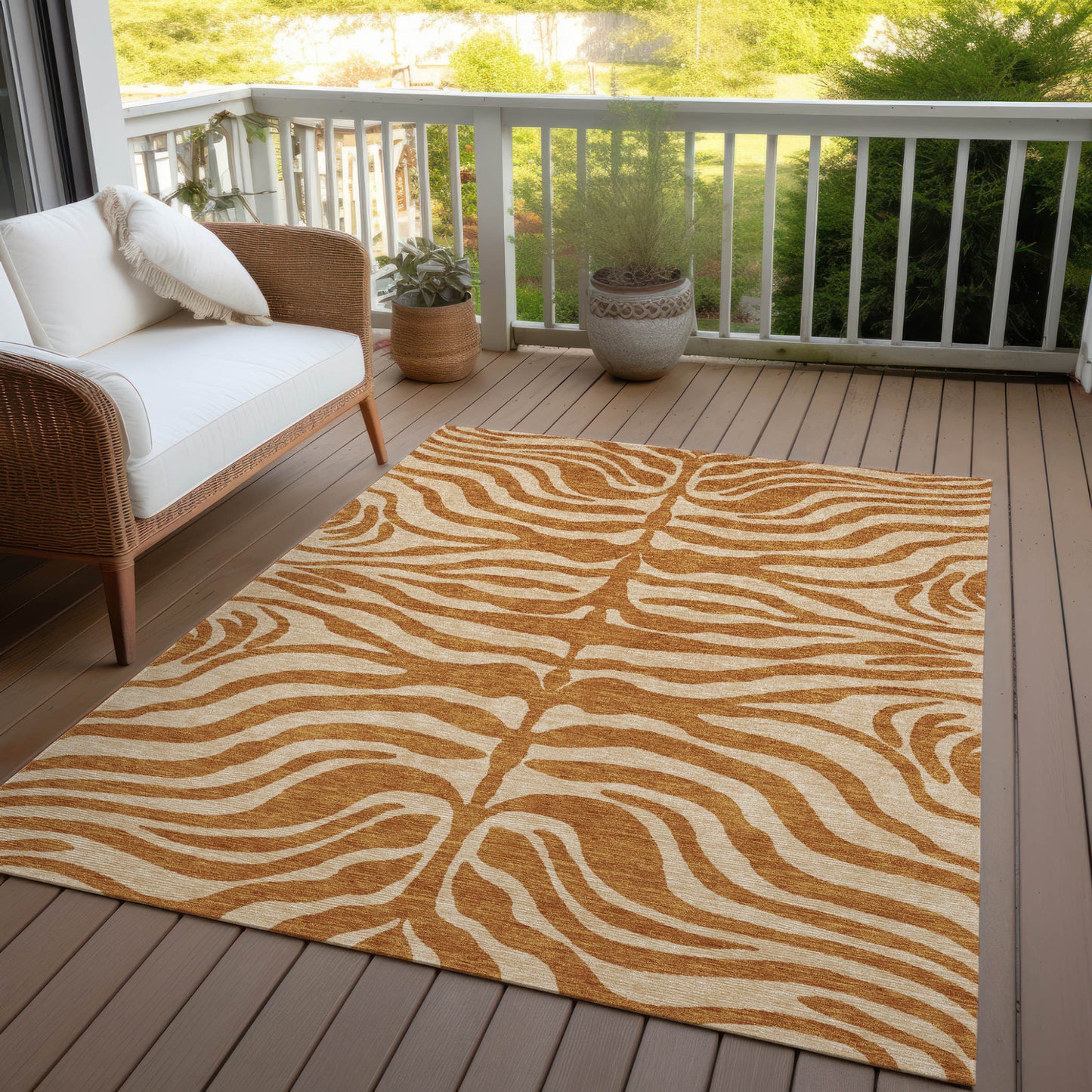 8' X 10' Copper And Tan Animal Print Washable Indoor Outdoor Area Rug-6