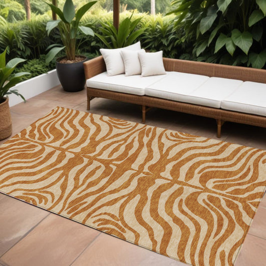 8' X 10' Copper And Tan Animal Print Washable Indoor Outdoor Area Rug-0