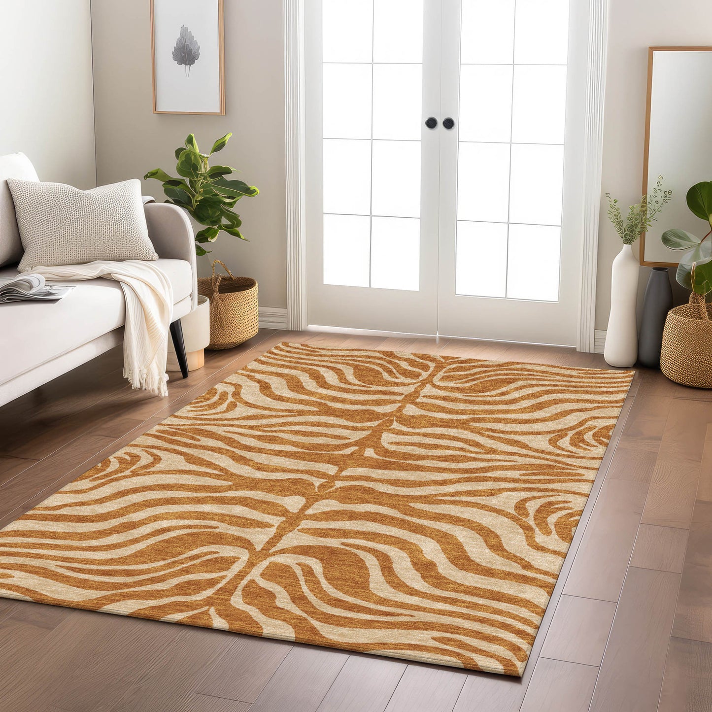 8' X 10' Copper And Tan Animal Print Washable Indoor Outdoor Area Rug-7
