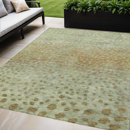 8' X 10' Artichoke Green Ivory And Brown Abstract Washable Indoor Outdoor Area Rug-0