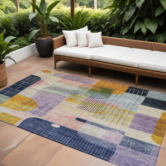 9' X 12' Plum Purple And Copper Abstract Washable Indoor Outdoor Area Rug-0