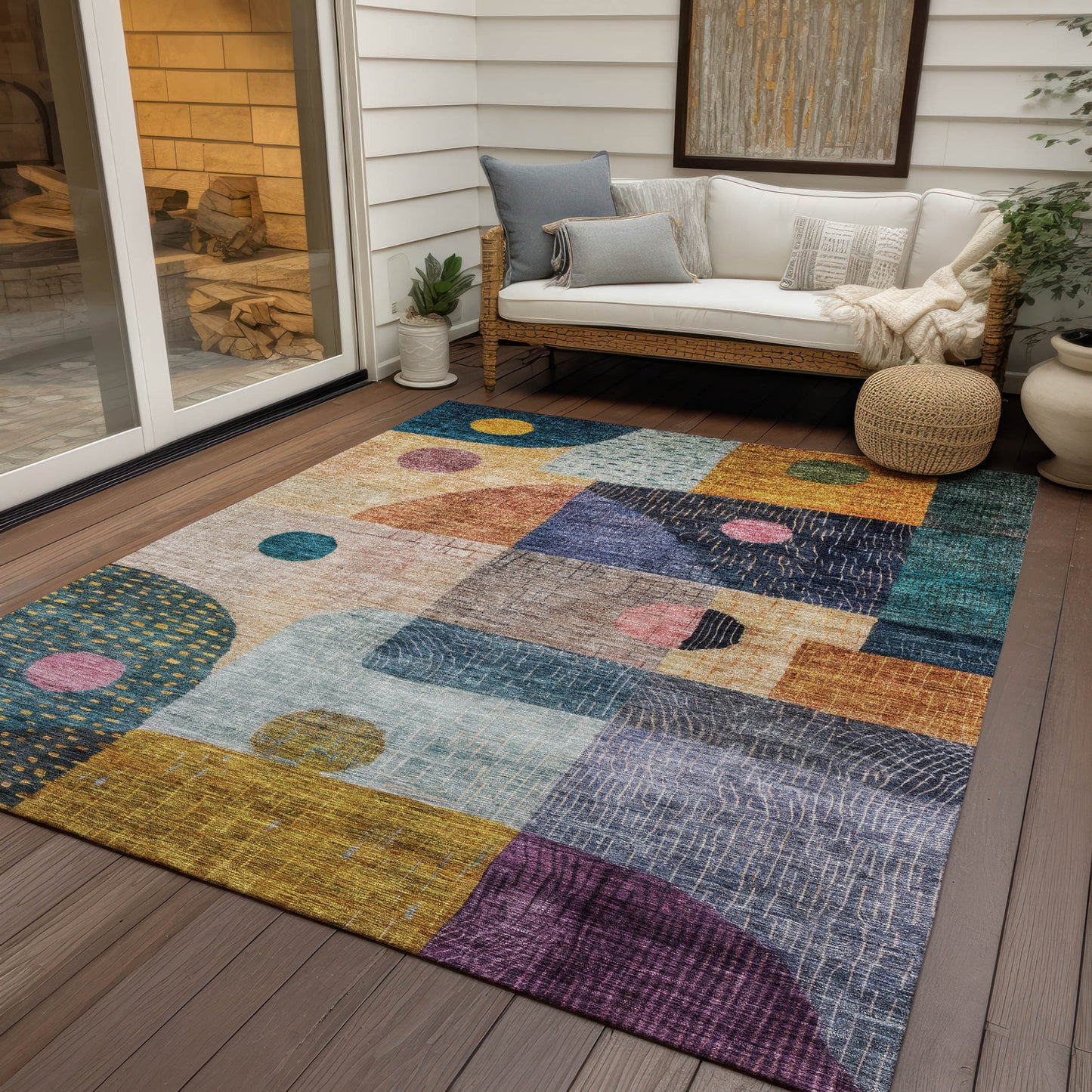 9' X 12' Green Purple And Blue Geometric Washable Indoor Outdoor Area Rug-7