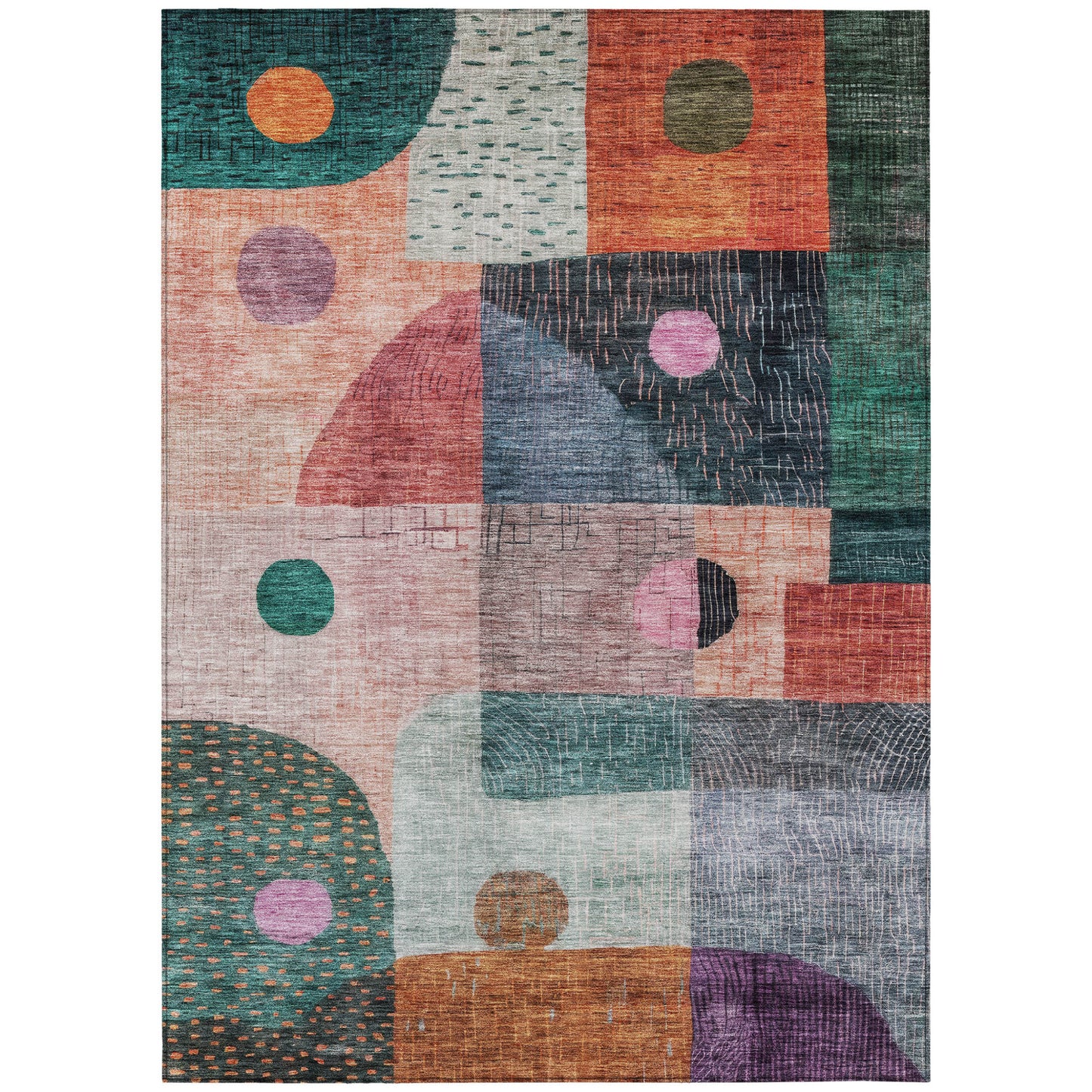 5' X 8' Orange Purple And Green Geometric Washable Indoor Outdoor Area Rug-1