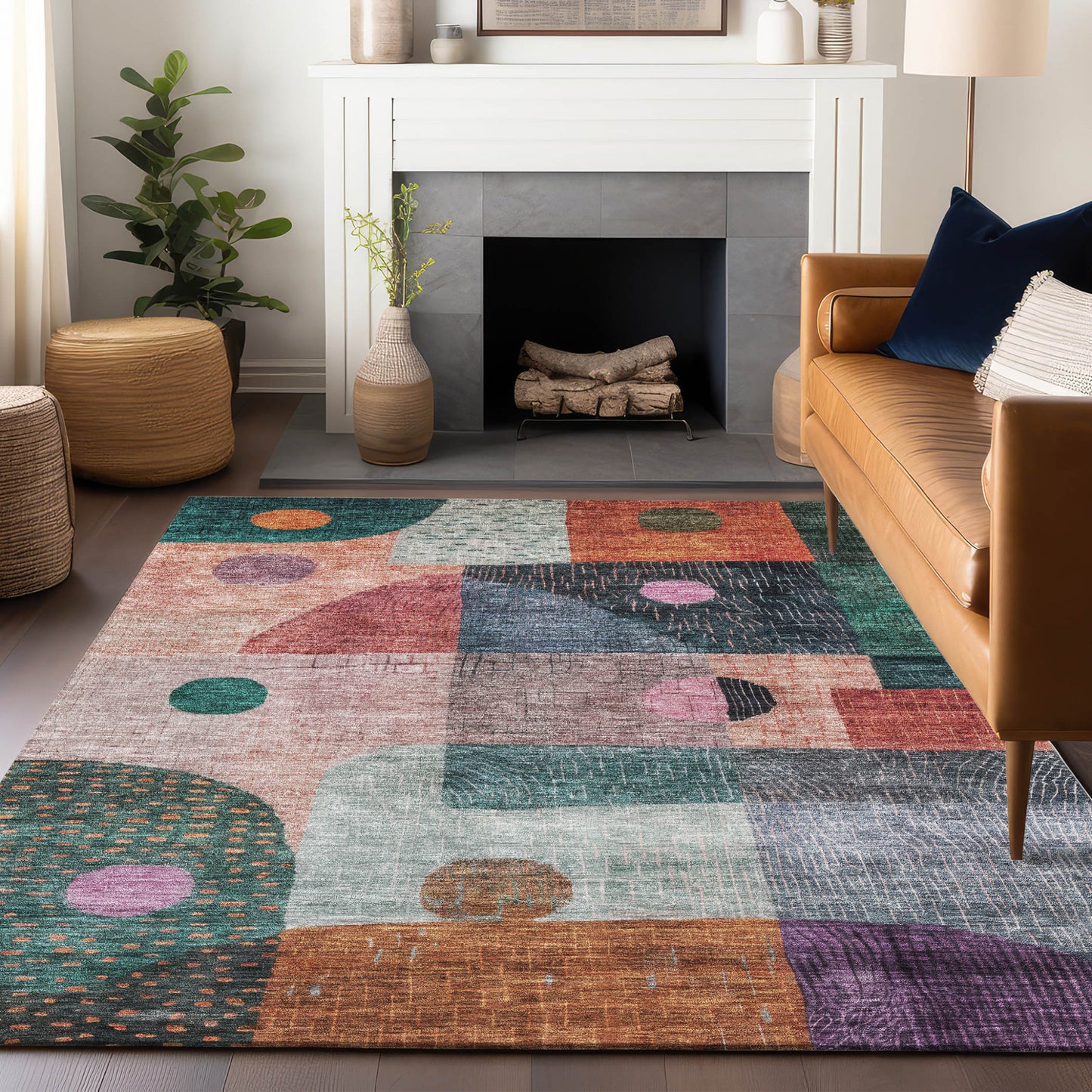 8' X 10' Orange Purple And Green Geometric Washable Indoor Outdoor Area Rug-8