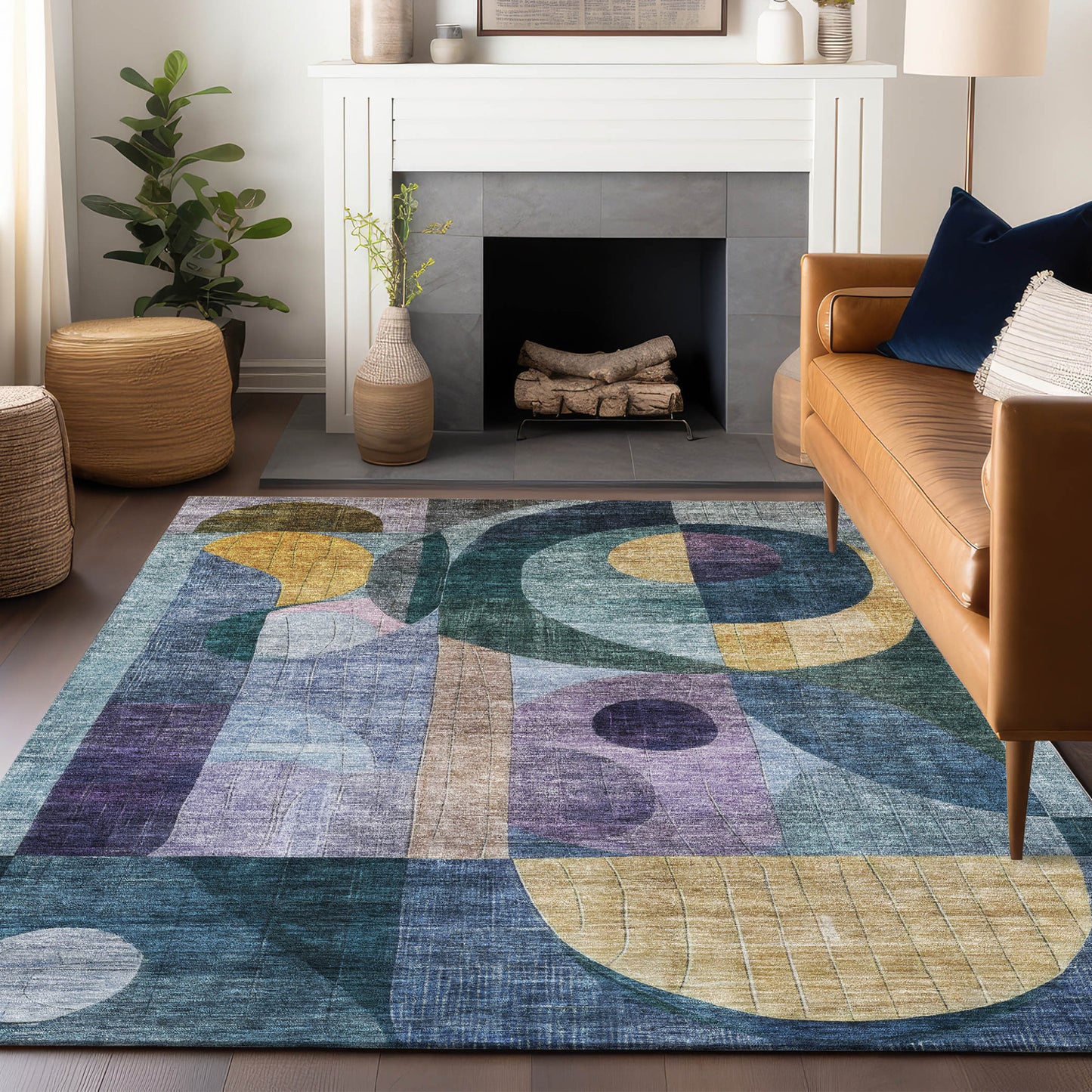 3' X 5' Blue Purple And Copper Abstract Washable Indoor Outdoor Area Rug-8