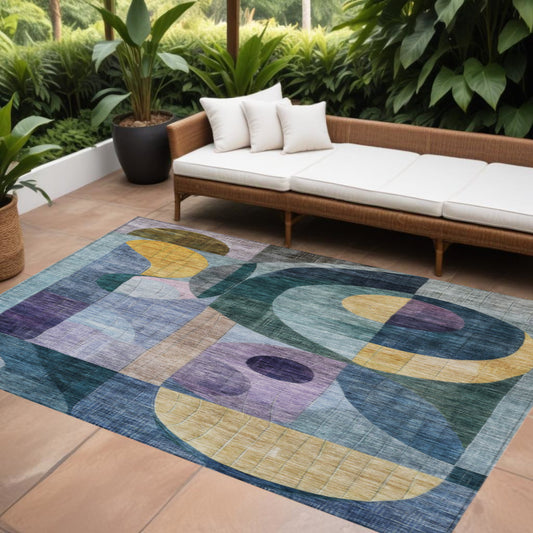 9' X 12' Blue Purple And Copper Abstract Washable Indoor Outdoor Area Rug-0