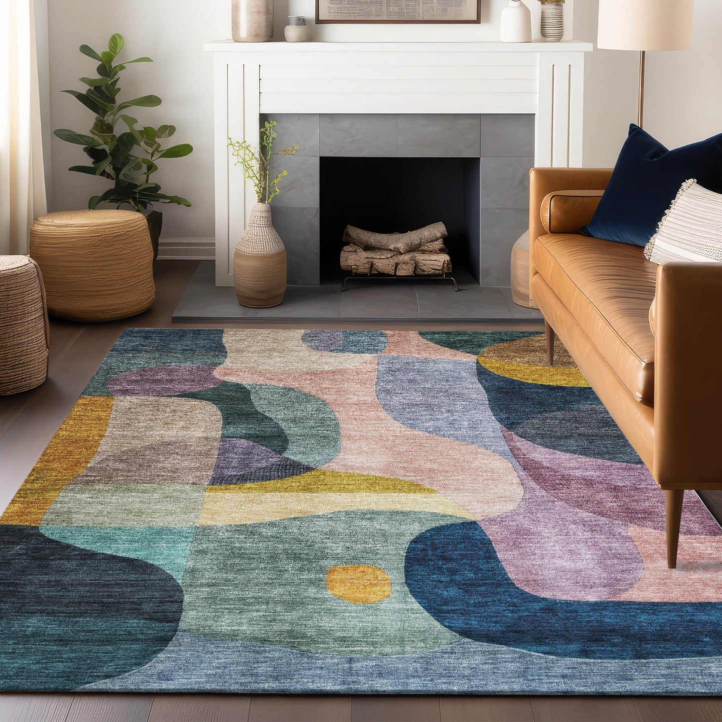 10' X 14' Green Purple And Pink Abstract Washable Indoor Outdoor Area Rug-8