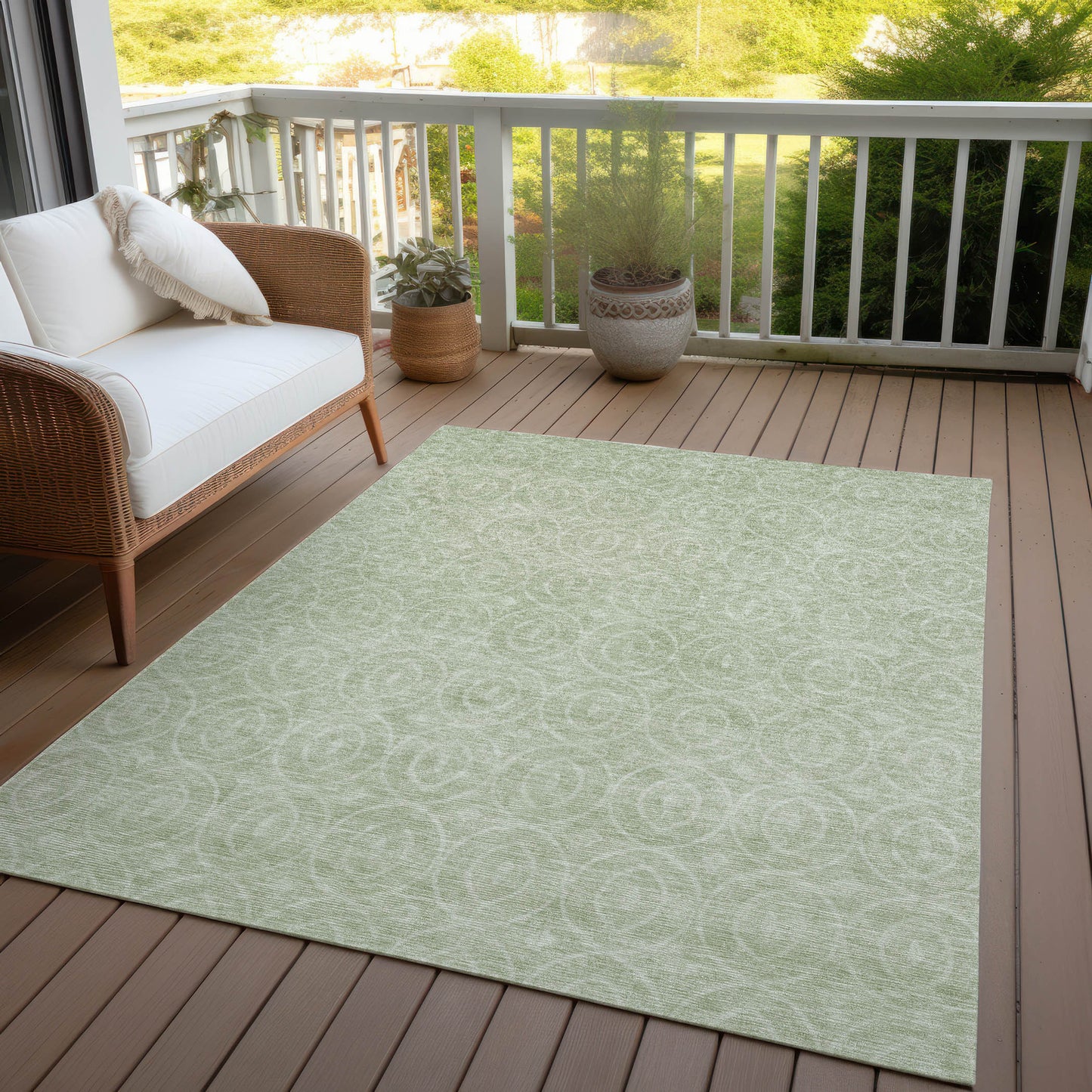 5' X 8' Mint Green Geometric Washable Indoor Outdoor Area Rug-7