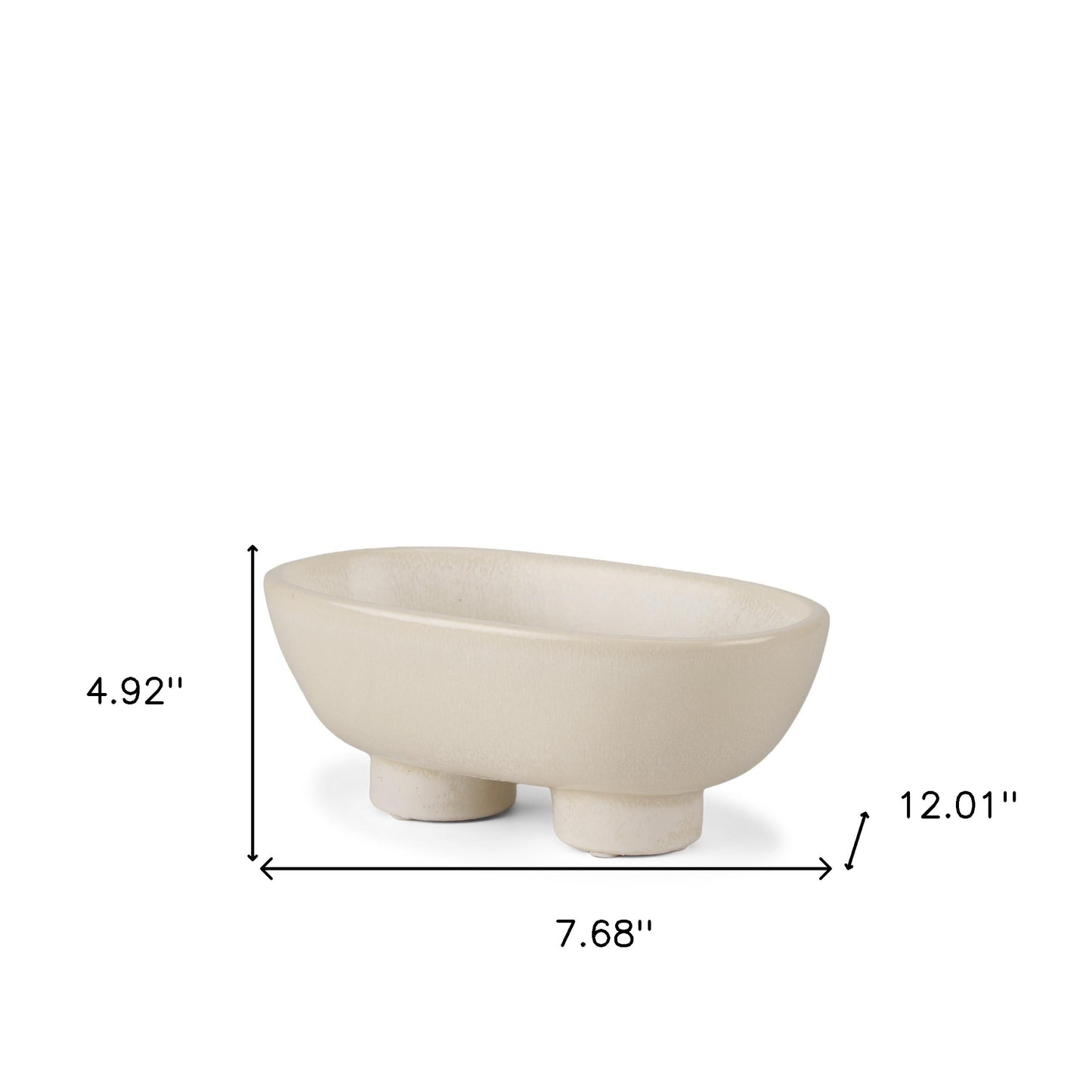 8" Cream Ceramic Oval Pedestal Centerpiece Bowl-4