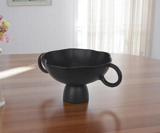 11" Black Metal Round Pedestal Centerpiece Bowl-0