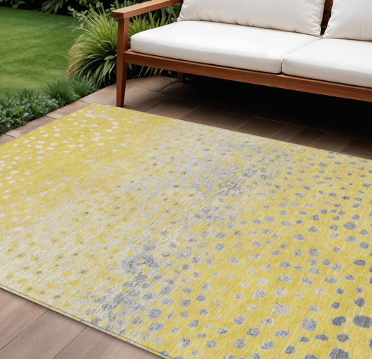 10' X 14' Yellow And Gold Abstract Washable Indoor Outdoor Area Rug-0