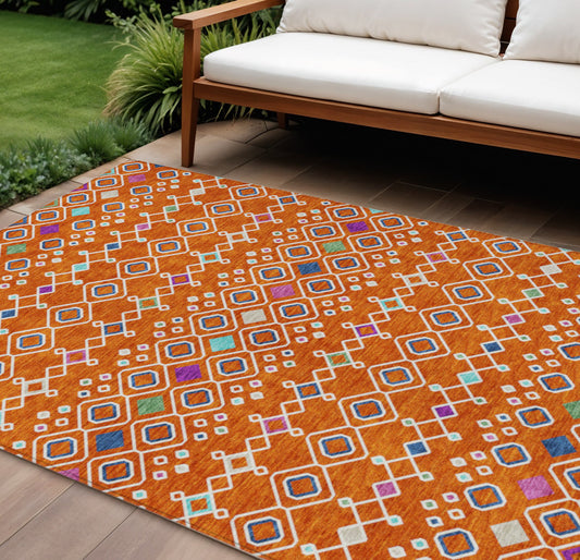9' X 12' Orange Blue And Purple Geometric Washable Indoor Outdoor Area Rug-0