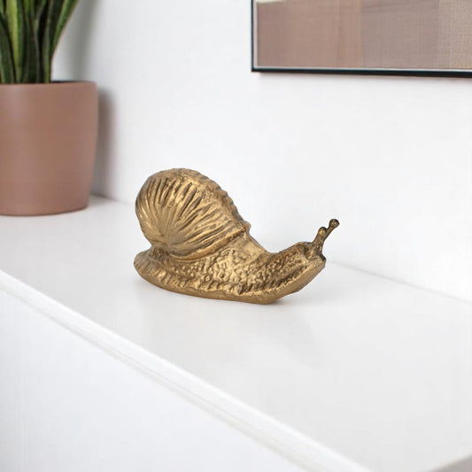 3" Antiqued Gold Cast Iron Snail Figurine-0