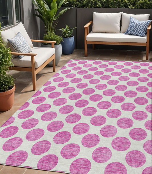 5' X 8' Blush And Ivory Polka Dot Washable Indoor Outdoor Area Rug-0