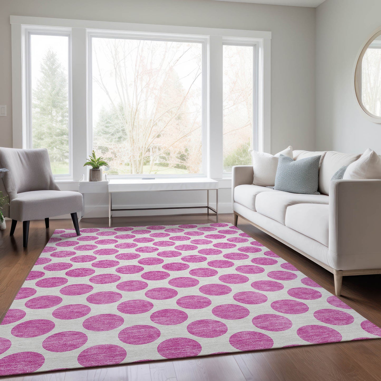 5' X 8' Blush And Ivory Polka Dot Washable Indoor Outdoor Area Rug-7