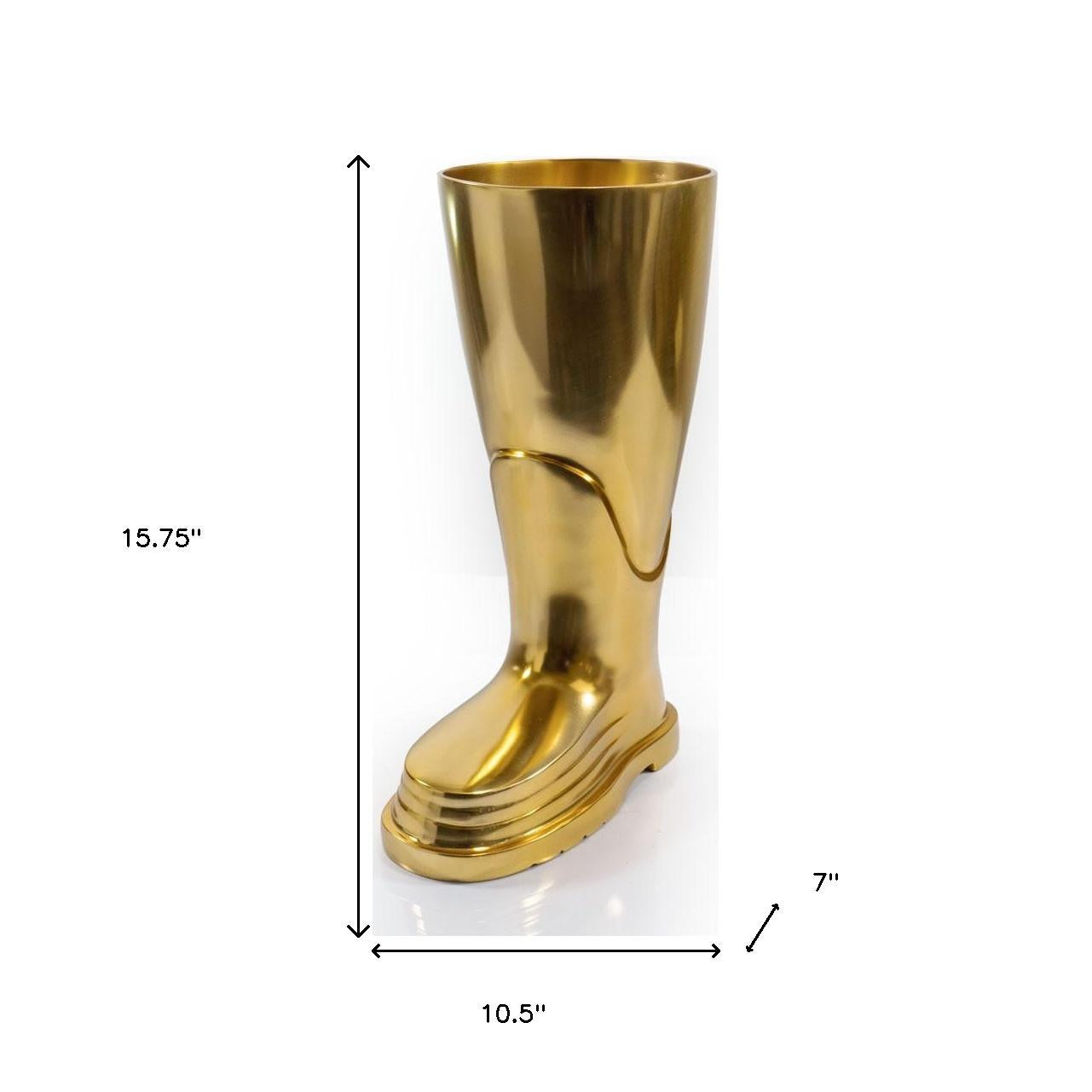 16" Gold Aluminum Firefighter Boot Umbrella Stand-5