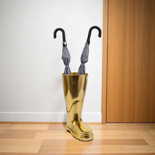 16" Gold Aluminum Firefighter Boot Umbrella Stand-0