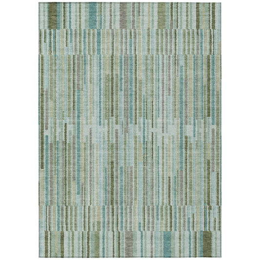 8' X 10' Artichoke Green And Teal Blue Striped Washable Indoor Outdoor Area Rug-0