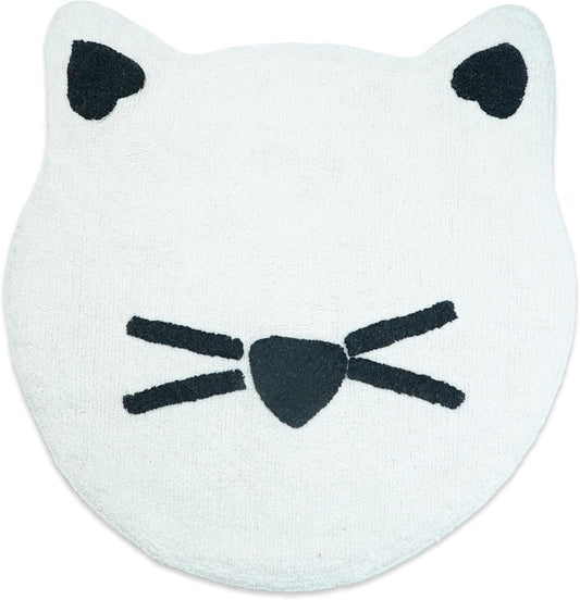 32" White And Black Cotton Kitty Cat Shaped Youthful Bath Rug-0