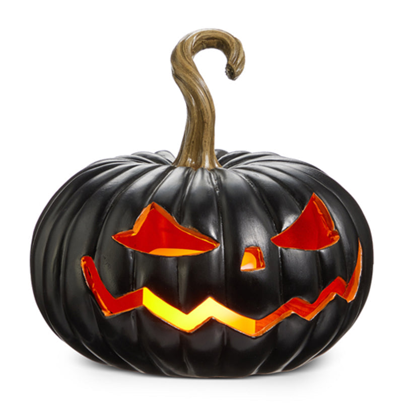 8" Lighted Black Jack O Lantern Halloween Display-0
