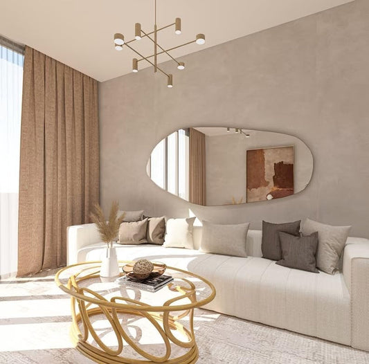 Asymmetrical Wooden Framed Wall Mirror - Modern Dressing Mirror for Bathroom, Living Room, Office - Mid Century Design (Black, 35.4'' X 17.7'' / 90 X 45 Cm)-0