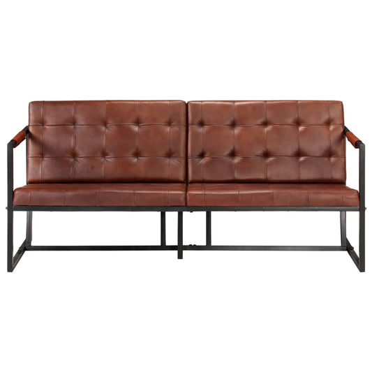 vidaXL 3-Seater Sofa Brown Real Goat Leather-0
