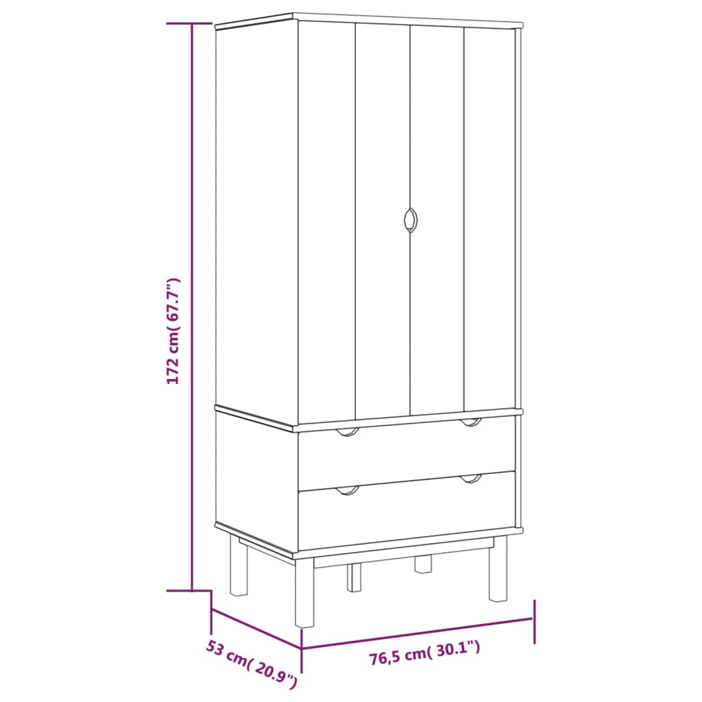 vidaXL Closet Cabinet Wardrobe Closet Organizer Armoire OTTA Solid Wood Pine-1