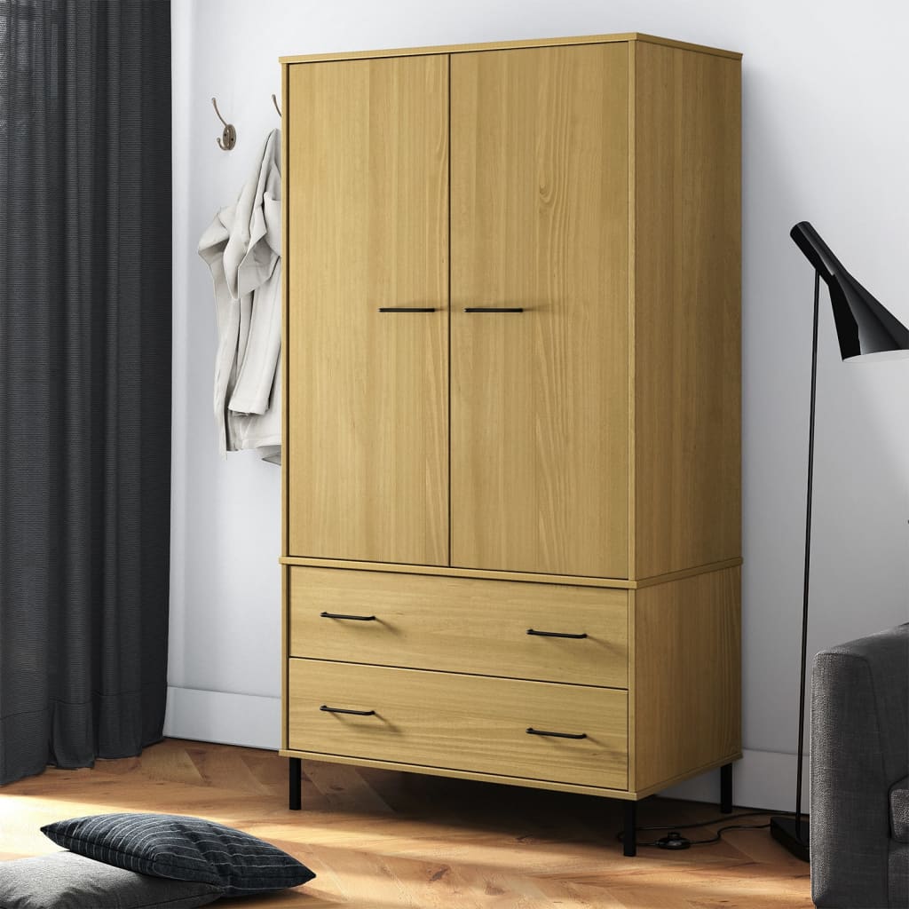 vidaXL Wardrobe Armoire Closet Rack Storage with Metal Legs Solid Wood OSLO-3