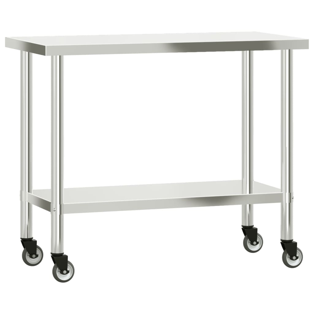 vidaXL Kitchen Work Table with Overshelf 43.3"x21.7"x59.1" Stainless Steel-3