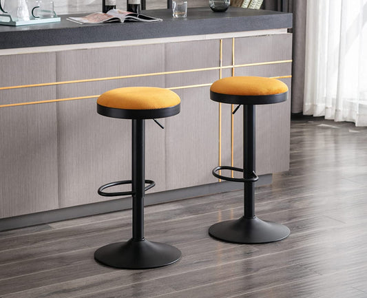 Yellow Fabric Swivel Barstools, Set of 2-0