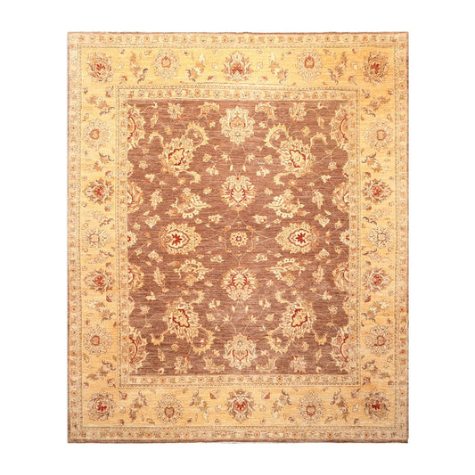 8'1" x 9’11" Hand Knotted Peshawar Stone wash 100% Wool Oriental Area Rug Brown-0