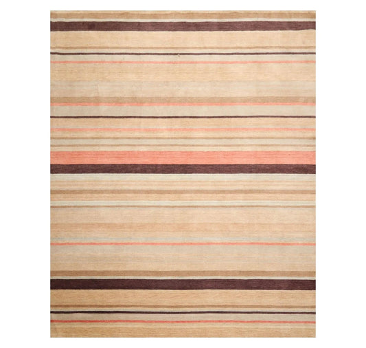 8' x 10' Handmade Tibetan Wool Designer Stripes Modern Oriental Area Rug Beige-0