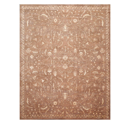 7'1" x 9' 100% New Zealand Wool Transitional Oriental Area Rug Brown-0