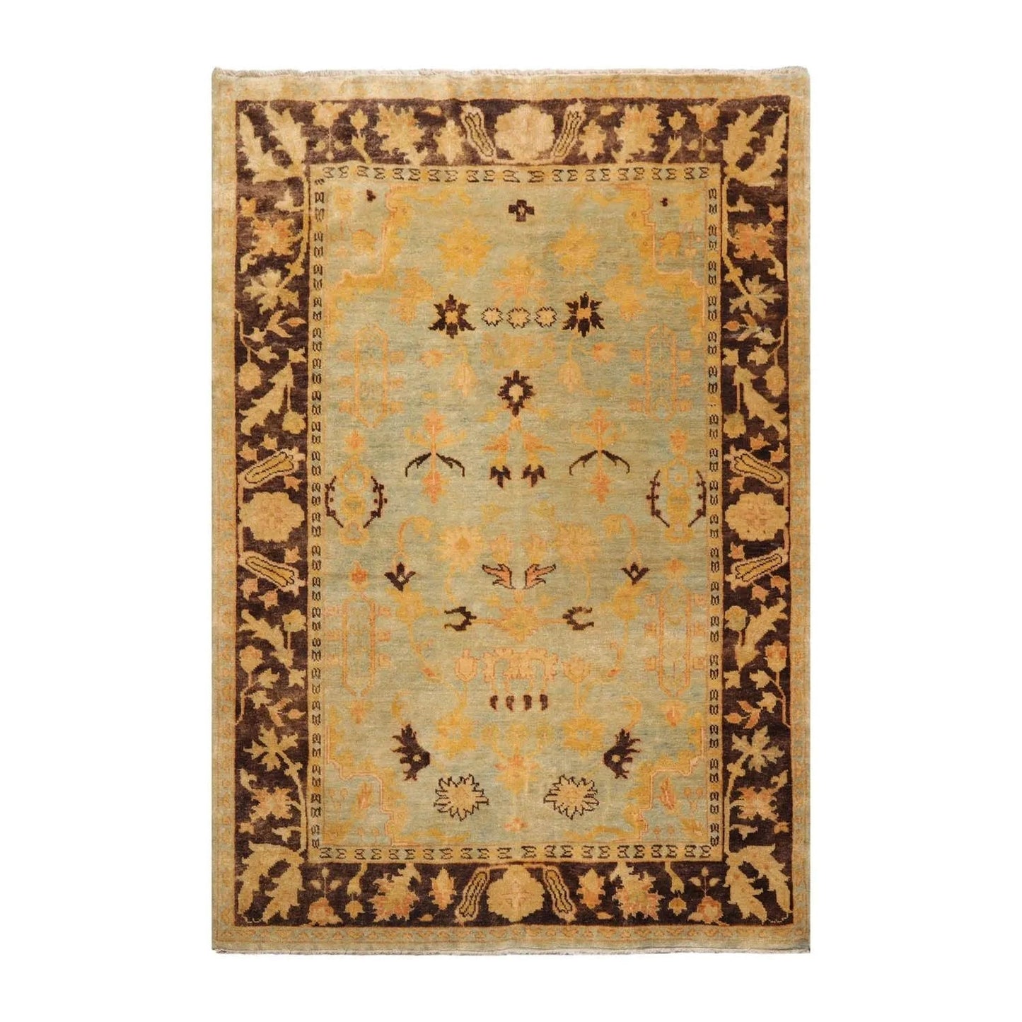 6'1''x9'1'' Hand Knotted Oushak 100% Wool Oushak Traditional Oriental Area Rug Pale Aqua, Chocolate Color-2