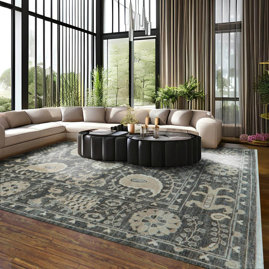 LoomBloom 8x10 Slate Hand Knotted Transitional Oushak Wool Oriental Area Rug-0