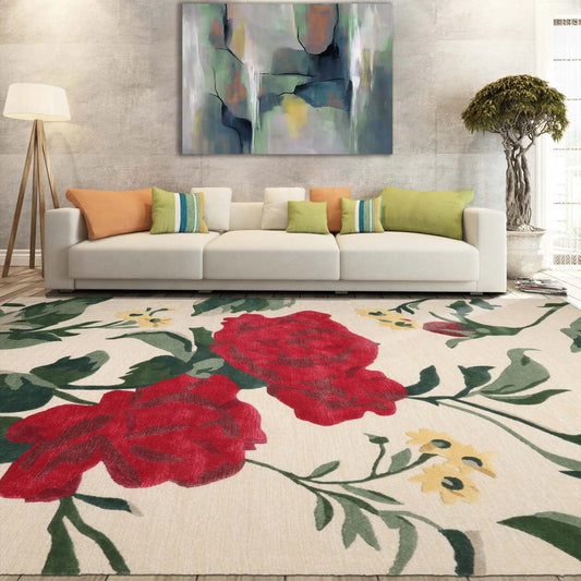 LoomBloom Multi Size Beige Hand Tufted Contemporary Floral Wool and Faux Silk Oriental Area Rug-0