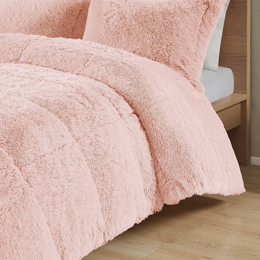 Twin/Twin XL Pink Blush Soft Sherpa Faux Fur 2-Piece Comforter Set-2